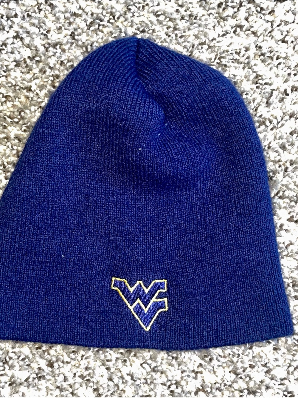 Navy Blue Knit Beanie with Embroidered WV Logo